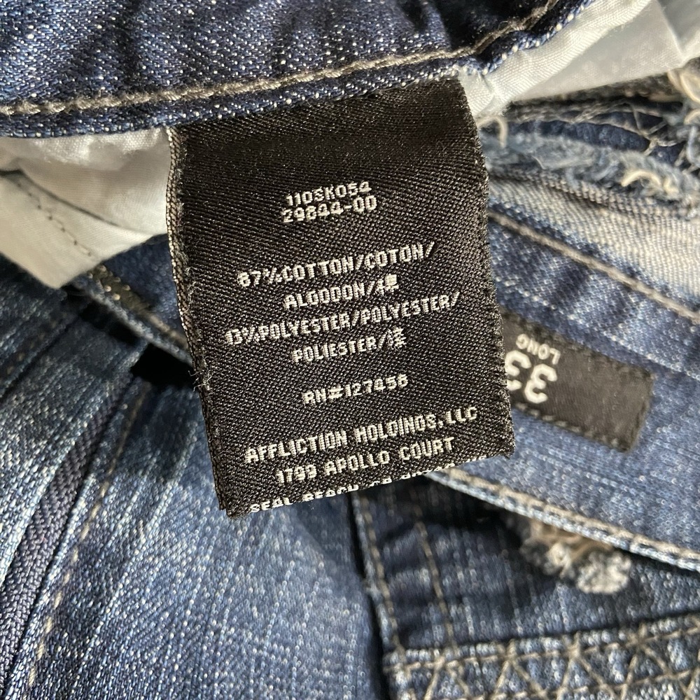Affliction Jeans mens 34x35 Blue Denim Gage Distressed Grunge Biker Emo Punk Y2K - Picture 9 of 16